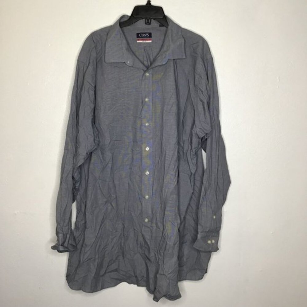 Chaps Men Button-Up Long Sleeve Shirt Blue White Houndstooth Tall Fit 20 36/37